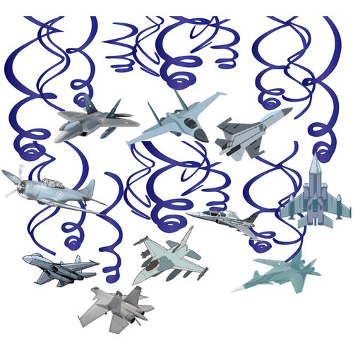 AimtoHome 20 Pieces Airplanes Hanging Swirls, Air Force Theme Ceiling Hanging Streamers Party Decorations for Airplane Themed Birthday Baby Shower Party Supplies