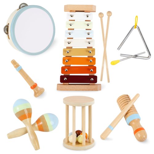 nunukids Musical Instruments for Toddlers Montessori Musical Instruments Set for 3+ Wooden Musical Toys 8pcs