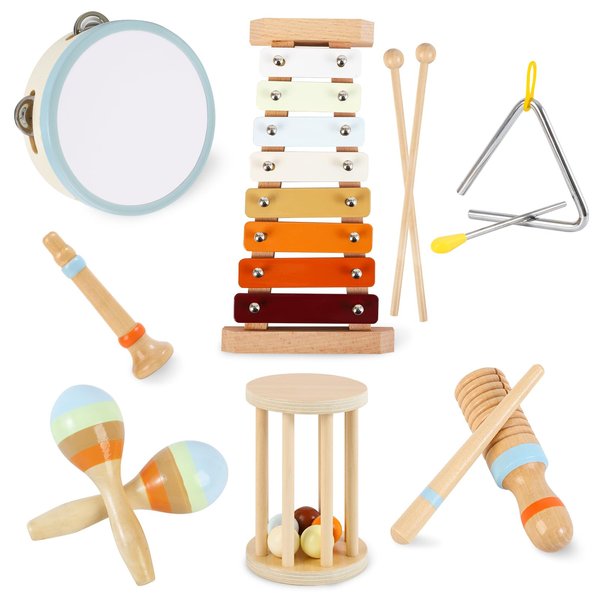 nunukids Musical Instruments for Toddlers Montessori Musical Instruments Set for 3+ Wooden Musical Toys 8pcs