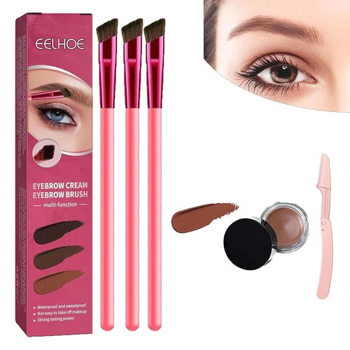 Home Eyebrow Care Kit 4d Laminated, Anjoize Eyebrow Pen, Eelhoe Eyebrow Brush, Anjoize 4-tip Microblade Brow Pen, 4D Laminated Eyebrow Home Grooming Kit (Light Brown)