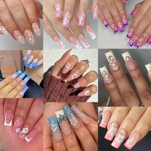 10 Sheets Hibiscus Flower Nail Stickers for Nail Art Petal Floral Nail Art Stickers Decals 3D Self-Adhesive Pegatinas Uñas Pink Blue Gold Silver Nail Design Flowers Sticker DIY Nail Decor for Women