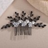 Rumtock Black Rhinestones Beads 3D Petal White Flower Silver Hair Comb for Wedding Brides Women Banquet Vintage Hair Accessories (Black)