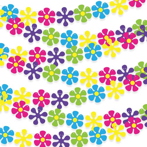 Thenshop 5 Pack Flower Paper Garland Kit Decorations 60's Hippie Party Banners Mini Retro Flower Cutouts Banners Hanging Swirl Peace and Love for Birthday Baby Shower Home Classroom Favor Supplies