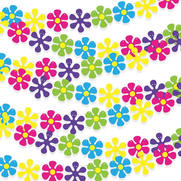 Thenshop 5 Pack Flower Paper Garland Kit Decorations 60's Hippie Party Banners Mini Retro Flower Cutouts Banners Hanging Swirl Peace and Love for Birthday Baby Shower Home Classroom Favor Supplies