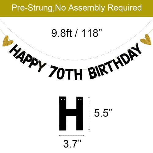 HAPPY 70TH BIRTHDAY Banner,Pre-Strung,Black Paper Glitter Party Decorations for 70 Years Old 70TH Birthday Party Supplies Letters Black ZHAOFEIHN