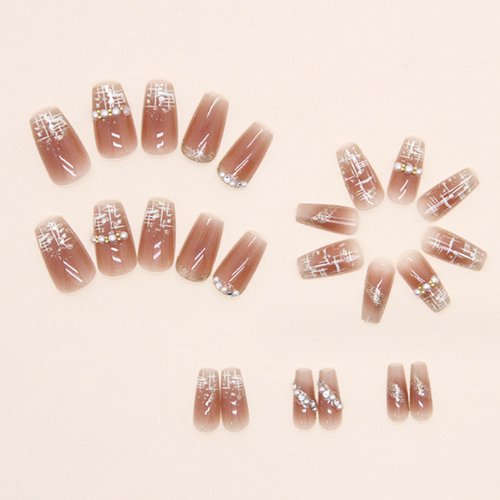 Hkanlre Press on Nails Fake Nails False Nails for Women and Girls 240308 (Nude Lattice)