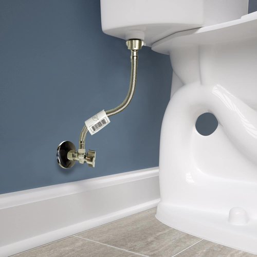 Complete Toilet Set Valve 1/2 in. NOM Inlet x 3/8 in. OD Compression Outlet Angle Shut Off + Escutcheon Plate + 12" Long Stainless Steel Braided Brass Nut Water Supply Line