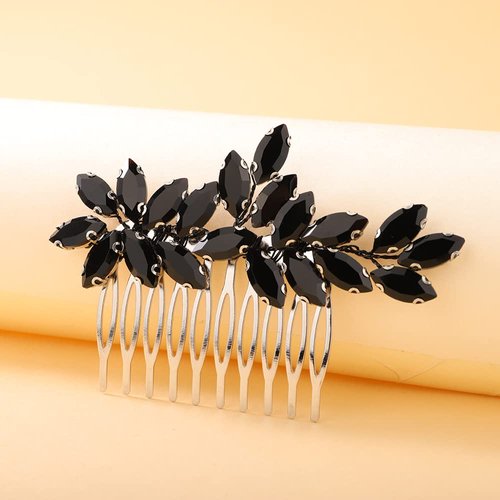 Teyglen Crystal Bride Wedding Hair Comb Full Rhinestone Side Hair Comb Black Hair Pieces Bridal Black Headpieces Hair Accessories for Women Girl(Black)