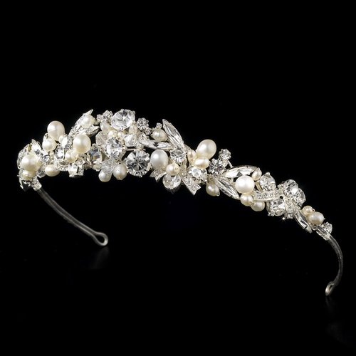 Alyssa Stunning Silver Crystal & Pearl Wedding Bridal Tiara