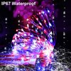 Memorial Day 4th of July Patriotic Decorations Solar String Lights Outdoor Waterproof-Red White and Blue Lights,2Pack Each 100LED 33ft,IP67 Waterproof 8 Modes Fairy Lights for Garden,Patio Yard