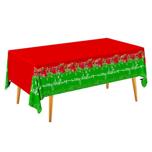 Gatherfun Christmas Party Supplies Christmas Poinsettia Flowers Disposable Tablecloth Waterproof Plastic Rectangular Table Cover for Merry Christmas Party Decorations, 3PCS 54 X 108 inch