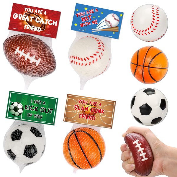 16 PCS Stress Balls Foam Bouncy Balls Stress Relief Pinata Filler Goodie Bag Stuffers Card Basketball Football Party Favors for 4-8 8-12 Treasure Box Toddler Bulk Toys Gifts Classroom Kids Prizes