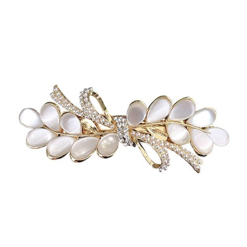 Opal Flower Rhinestone Hair Clip French Crystal Vintage Hair Barrettes Elegant Pearl Hair Accessories,by JINBUYAO (F)