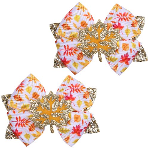 Fall Thanksgiving Hair Bow Clips Sparkling Sequin Maple Leaf Bow Hair Clips Yellow Ornage Alligator Barrettes for Toddler Girls Glittery Leaf Clips