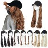 SEGO Baseball Cap with Hair Extensions for Women Adjustable Hat with Hair Attached Synthetic Long Wavy Wig with Black Hat Stylable for Pigtail Ponytail 16 Inch Light Brown 290g
