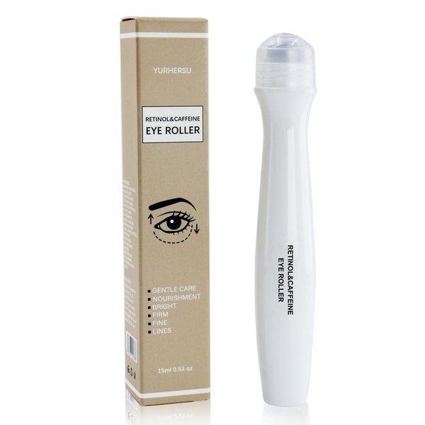 YURHERSU Retinol Caffeine Eye Roller, Eye Moisturizing Serum with 360° Eye Roller Massage Ball, Reduing Dark Circles Fine Line, Ice Roller Frirm Lift Smooth Puffiness Puffy Eye Bags for Eye Care