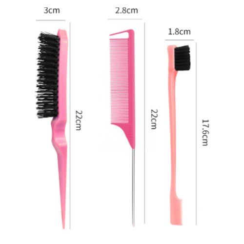 Comb Set, Pink comb,3 Pcs. slick back hair brush,Slick Back Brush with Edge Brush, styling comb for kids for middle part，Rat Tail Comb, Teasing Brush Set for Smoothing brush Baby Hair