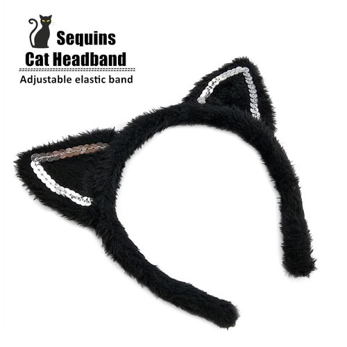 BEBAOVO Black Cat Costume Set - Cat Headband Bowtie Cat Tail Accessories for Halloween Animal Cat Cosplay Birthday Dress Up
