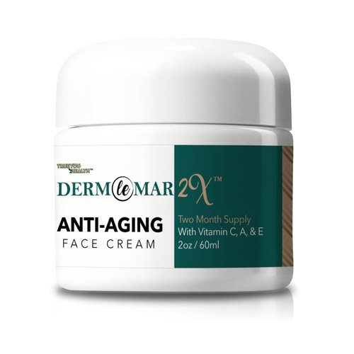 Derm Le Mar 2x Anti-Aging Face Cream - 2 Month Supply - Improved Formula w/Vitamin C, A & E - Aid Healthy Collagen Levels - Help Protect Skin Stem Cells, Reduce Wrinkles Appearance, & Fade Age Spots