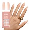 KISS Bare but Better Press On Nails, Nail glue included, 'Nude Drama', Nude, Long Size, Coffin Shape, Includes 28 fake nails, pink gel nail glue (net wt. 2g / .7 oz.), mini file, and manicure stick.