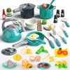 Bruvoalon 67Pcs Kids Play Kitchen Toys Set, Toddlers Pretend Cooking Playset Acccessories with Pots Pans, Utensils Cookware, Foods, Canned Veges, Learning Gift for Kids Girls Boys (Green)