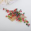 Teyglen Bride Crystal Rhinestone Wedding Hair Comb Green and Red Crystal Hair Piece Gold Leaf Crystal Hair Side Comb Christmas Wedding Headpiece Hair Accessories for Women Girls (Red)