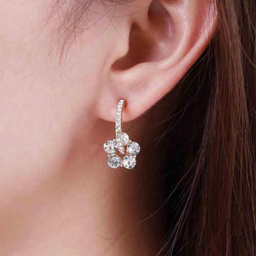 Sttiafay Vintage Rhinestone Flower Drop Earrings Crystal Flower Stud Earrings Gold Cz Hoop Earrings Sparkly Crystal Wedding Earrings Jewelry for Women