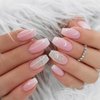 Short Press on Nails Coffin Cute Glitter Sequins Fake Nails Pink Gradient Acrylic Nails Press ons Reusable Stick Glue on Nails for Women and Girls Daily Wear 24 Pcs