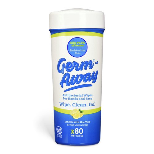 Germ-Away Hand Antibacterial Wipes, 80 Count, Moisturizing Formula, BZK Antisepsic, Ideal for Home, Car, Office, Skin Sanitizing and Cleaning