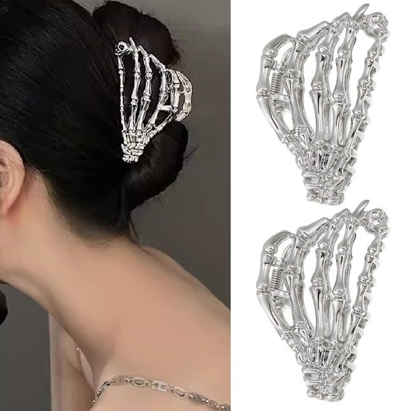 WRBAJIS 2Pcs Halloween Hair Clips Ghost Hand Metal Hair Claw Clips Skeleton Hands Bone Hair Clip for Thick Hair Thin Hair Cute Hair Accessories for Women Festival Halloween Party Supplies Silver