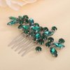 Rumtock Green Rhinestones Beads Silver Hair Comb for Wedding Brides Women Girls Sparkle Handmade Hair Jewelry Prom Banquet (Green)