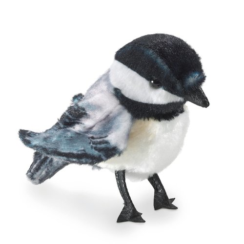 Folkmanis Mini Chickadee Finger Puppet, White; Black;gray