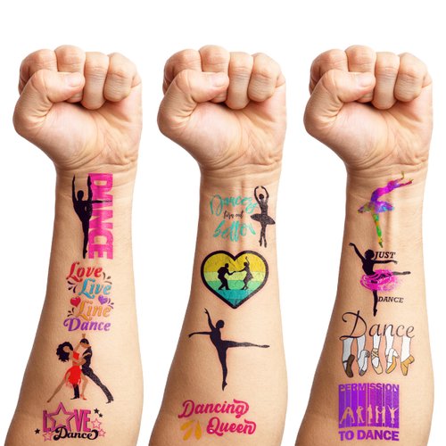 96PCS Dance Dancing Queen Temporary Tattoos Stickers Theme Birthday Party Supplies Decorations Favors Decor Cute Ballet Hip Hop Dancer Tattoo Gifts For Kids Adults Boys Girls Classroom Prizes Carnival