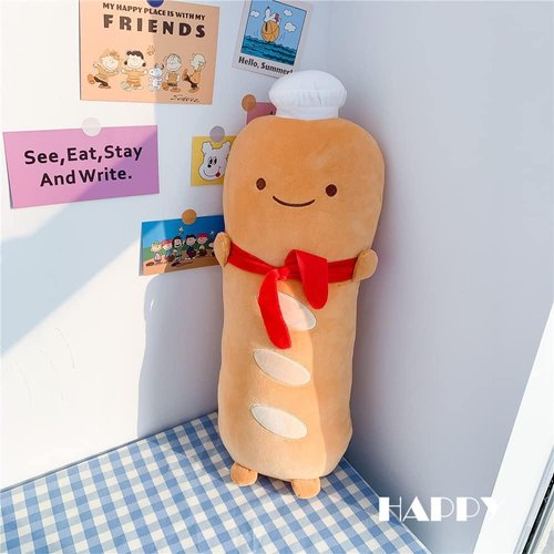 JOSON Toast Bread Plush Pillow, Soft and Interesting Food Plush Sofa Cushion with red Scarf, Suitable for Birthday, Valentine's Day (Long Toast)