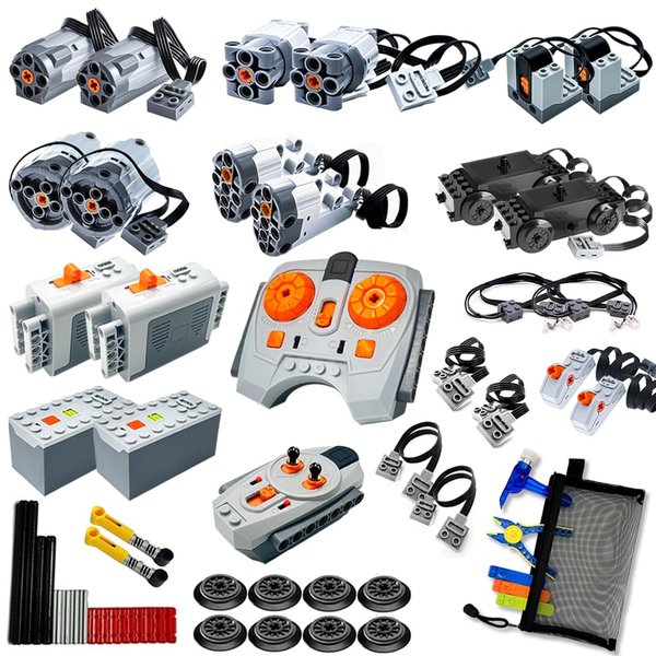 48Pcs Power Function Kit Set Motor Battery Infrared-Remote-Control Receiver Train Adjustable Speed ​​Motor Parts, Motor Power Change Parts Compatible with mainbrands Technic-Parts