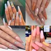 Natural Coffin Nails Tips - 500PCS French False Nail Tips for Acrylic Nails Professional,10 Sizes Long Half Cover Ballerina Nail Tips Fake Nails with Nail Clipper, Nail Buffer Polishing Block