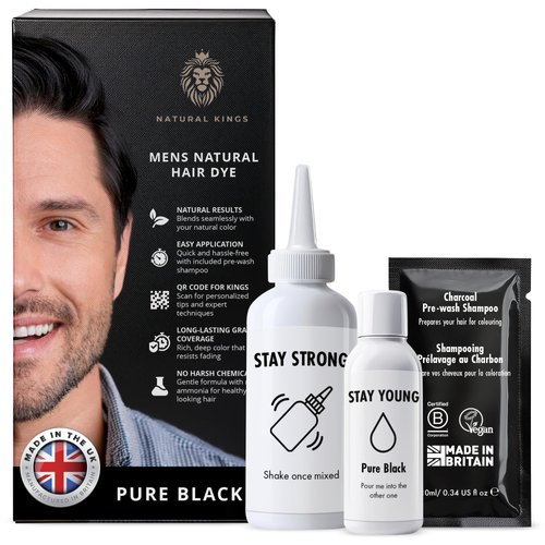 Natural Kings Men's Black Hair Dye - Root Touch Up Hair Color - Easy Application -Long lasting - Gray Coverage with Pre-Wash Shampoo - 3.74 Fl Oz