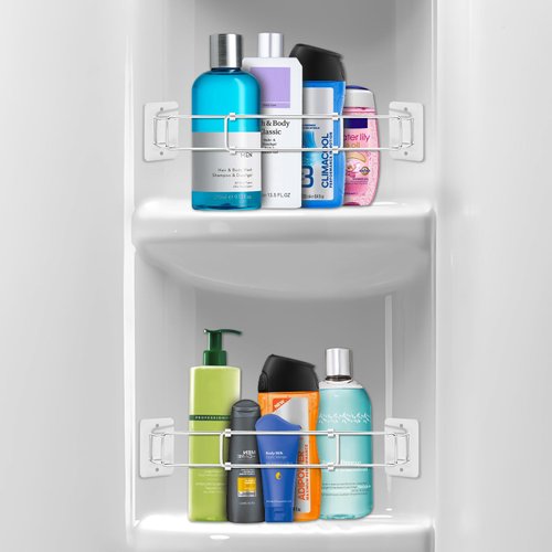 DZGKGM RV Shower Corner Storage Bar - 2 Pack, Adjustable Stainless Steel Organizer for Camper/Travel Trailer/Motorhome Bath, RV Must-Have Bathroom Accessories