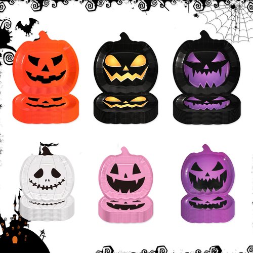 SJJPDYY Halloween Plates - Pumpkin Paper Plates Disposable for Halloween Decor Halloween Decorations for Table Halloween Party Supplies Halloween Party Favor