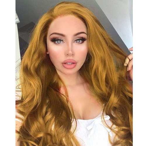 Rainbow Sugar Strawberry Blonde Wigs for Women Middle Part Long Wavy Synthetic Lace Front Wig with Natural Hairline Glueless Heat Resistant Fiber Hair for Cosplay Pary Use 24inches