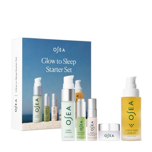OSEA Glow to Sleep Starter Set - 5-Piece Travel Set - includes Travel Size Night Time Skincare - Ocean Cleanser, Hyaluronic Serum, Dream Night Cream, Seaglow Overnight Serum & Undaria Algae™ Body Oil