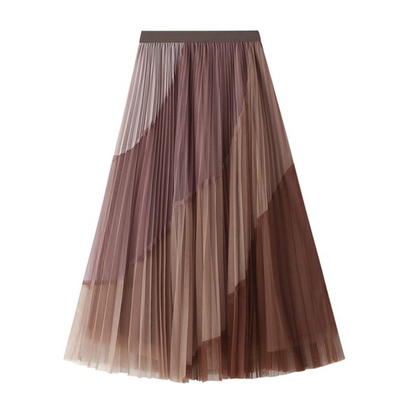 Dirholl Women's A-Line Fairy Elastic Waist Tulle Midi Skirt Split Joint Pink