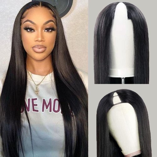 Dixtefo V Part Wigs Human Hair V Shape Wigs No Leave Out Lace Front Wigs Brazilian Virgin Straight Human Hair Wigs for Women 180% Density Natural Color 20Inch