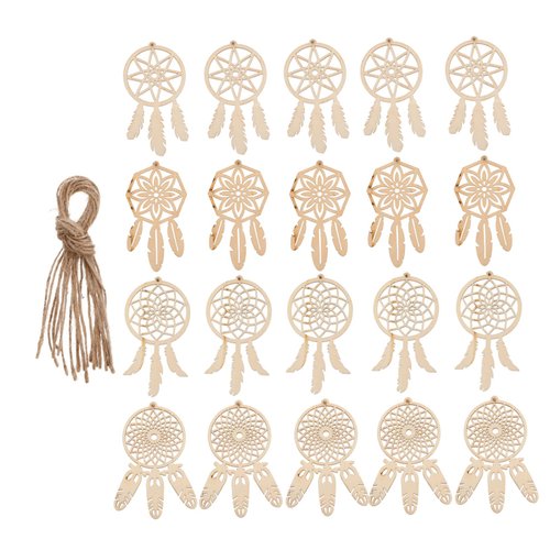COHEALI 40pcs Wooden Dreamcatcher Arts and Crafts for Dreamcatcher Kit Wood Crafts for DIY Kits Wooden Hanging Ornaments Kit Unfinished Dream Catcher Wood Dream Catcher Paper Cut