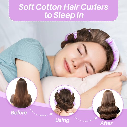 Olaemuo Satin Heatless Hair Curler Set - Overnight Heatless Curls to Sleep in - Heatless Curlers - Heatless Curls Headband - No Heat Soft Hair Curlers to Sleep in - Heatless Curling Rod - Purple
