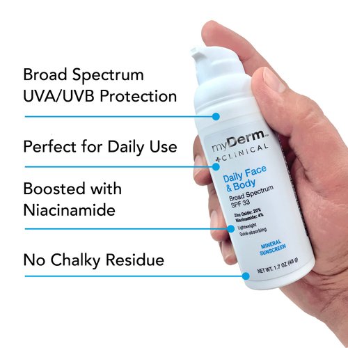 Twin Pack - myDerm CLINICAL Daily Face & Body SPF 33 Mineral Sunscreen Lotion (2 Pack)