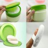 Green Plastic Empty Portable Baby Skin Care After-Bath Powder Puff Talcum Powder Case Container Dispensor Make-up Loose Powder Box Holder Bottle Container Travel Kit with Powder Puff and Sifter