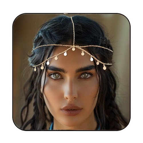Aukmla Sequin Boho Head Chain Jewelry Headpiece Hair Chains Prom Festival Costume Headband Hair Accessories for Women