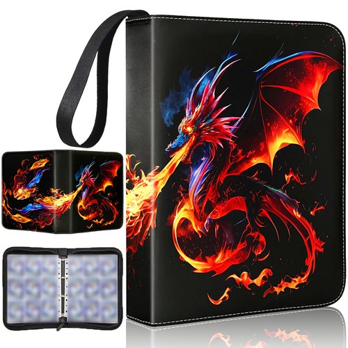 Dmoicols Card Binder -Pocket with 55 Sleeves Pages 990-Pockets card holder Trading Card Holder Album Dragon Black