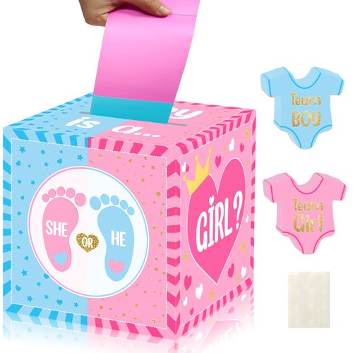 hongpar Baby Gender Reveal Pull Out Game , Voting Box with 60 Ballot Cards, Boy or Girl, Party Supplies,Pink and Blue
